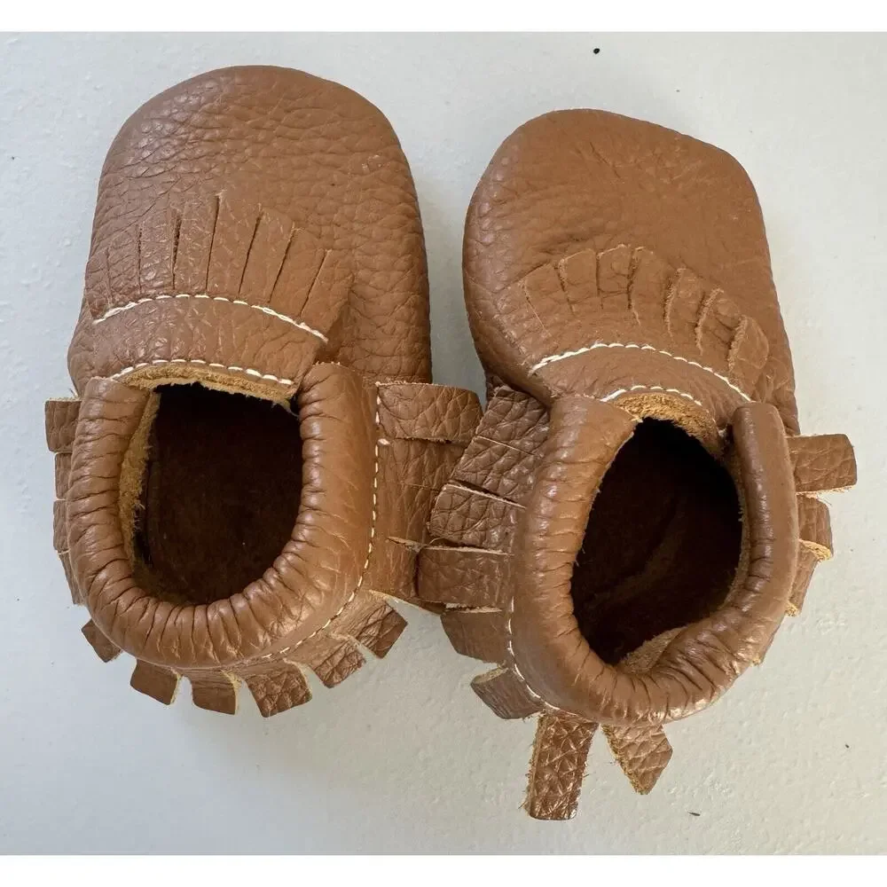 Baby Moccasins Infant Unisex Crib Shoe Leather Brown Fringe NWOT